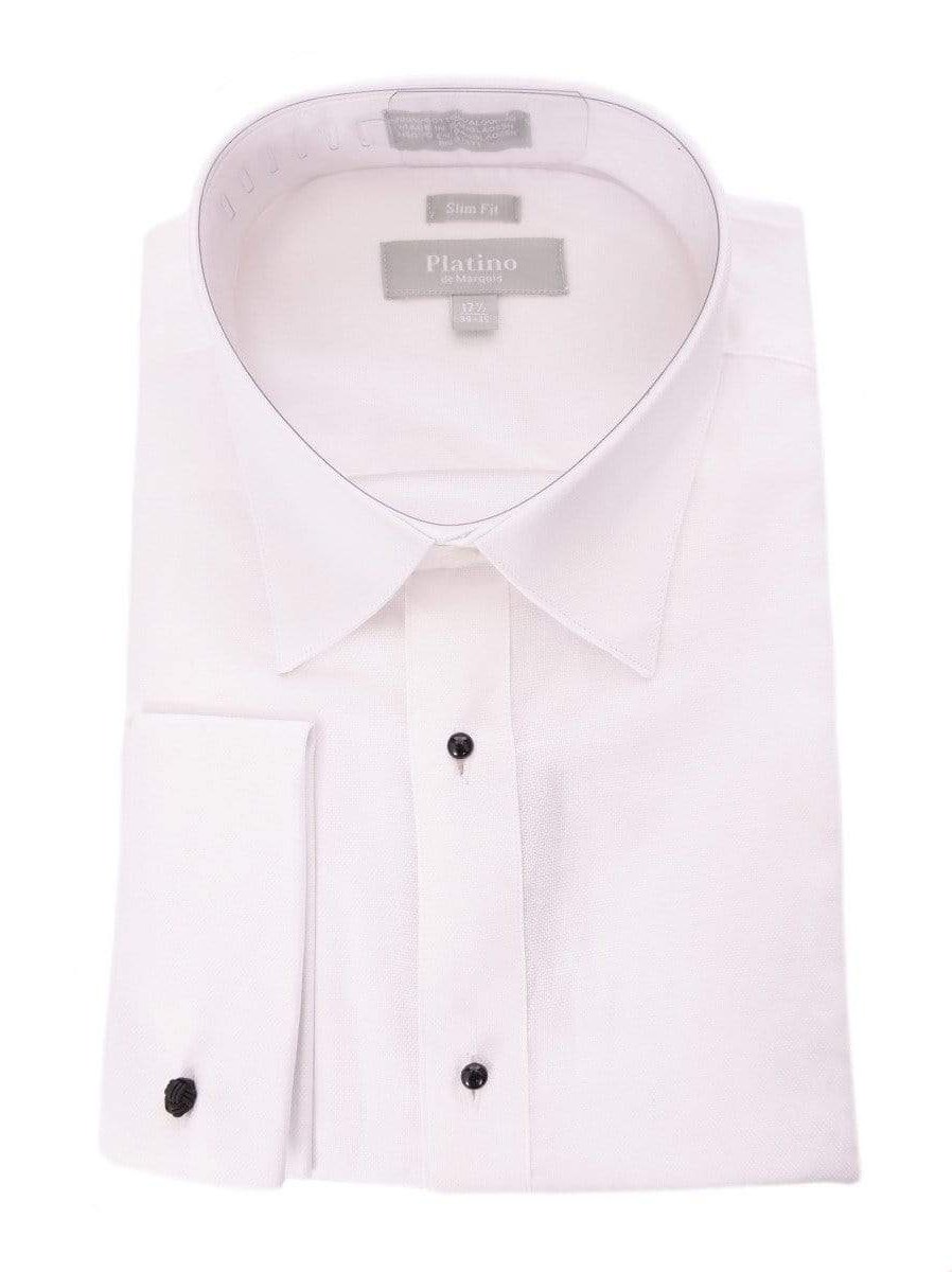 Marquis 18 1/2 36/37 Marquis Slim Fit White Textured Spread Collar French Cuff Cotton Tuxedo Shirt