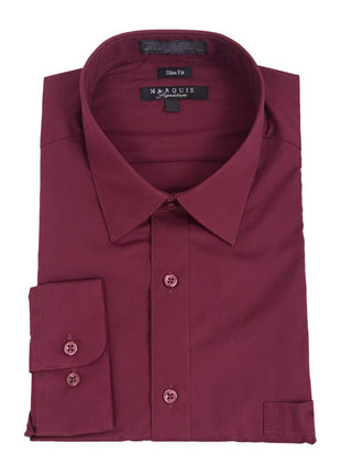 Marquis 18.5 36-37 Marquis Mens Slim Fit Solid Burgundy Wrinkle Resistant Cotton Blend Dress Shirt