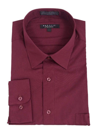 Marquis SHIRTS 15.5 34-35 Marquis Classic Fit Solid Burgundy Wrinkle Resistant Cotton Blend Dress Shirt