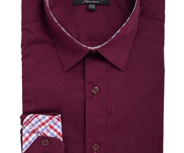 Marquis Slim Fit Solid Burgundy Red Spread Collar Cotton Blend Dress Shirt Marquis Slim Fit Solid Burgundy Red Spread Collar Cotton Blend Dress Shirt