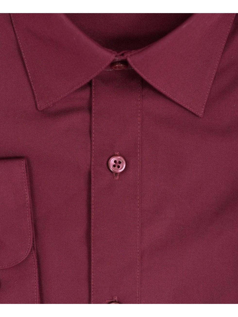 Marquis SHIRTS Marquis Classic Fit Solid Burgundy Wrinkle Resistant Cotton Blend Dress Shirt