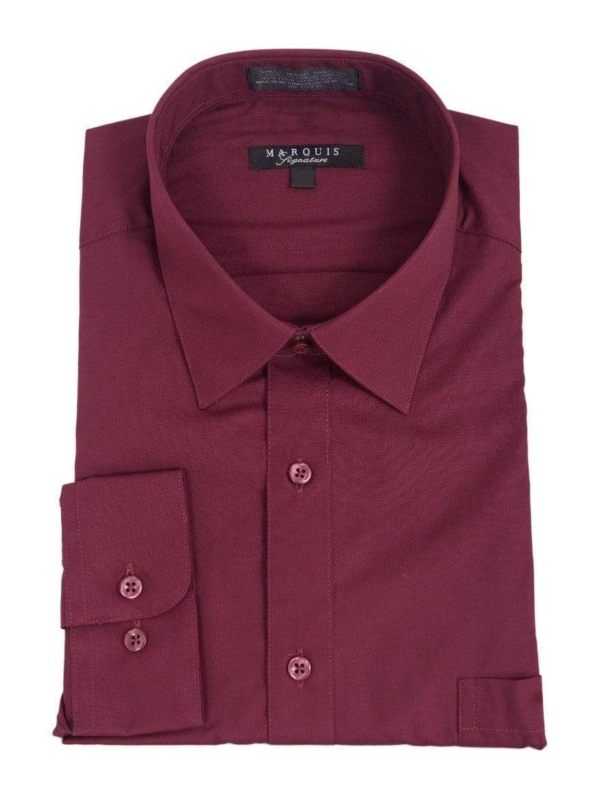Marquis Classic Fit Solid Burgundy Wrinkle Resistant Cotton Blend Dress Shirt Marquis Classic Fit Solid Burgundy Wrinkle Resistant Cotton Blend Dress Shirt