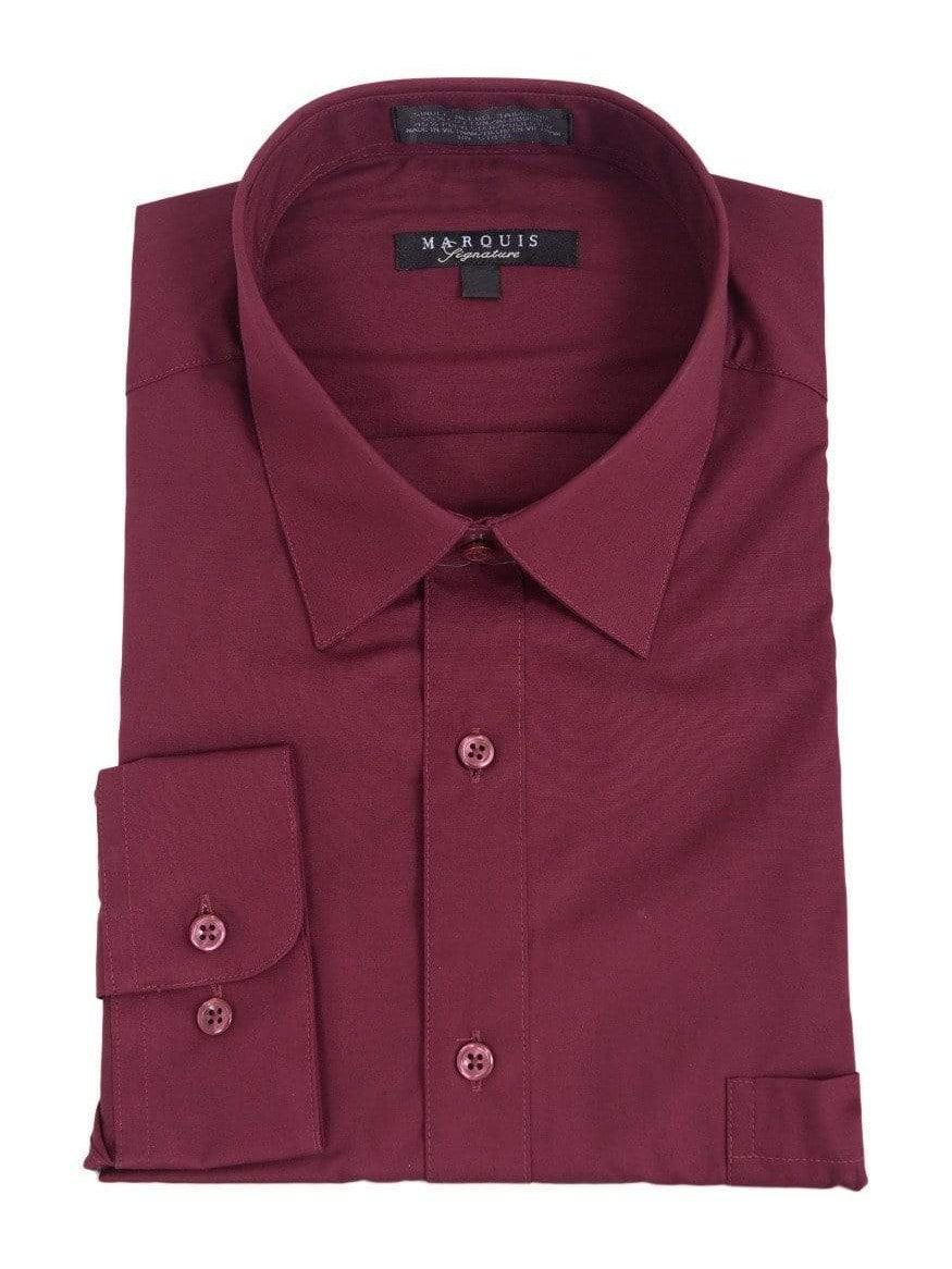 Marquis SHIRTS Marquis Classic Fit Solid Burgundy Wrinkle Resistant Cotton Blend Dress Shirt