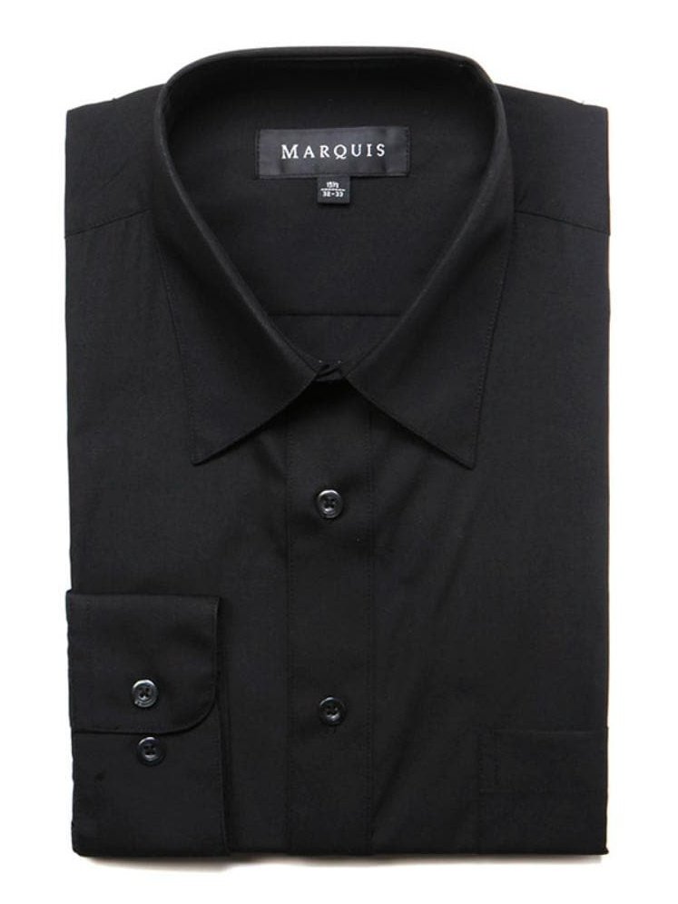 Marquis SHIRTS Marquis Mens Classic Fit Solid Black Cotton Blend Dress Shirt