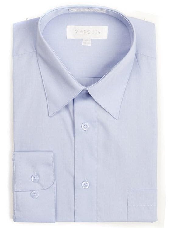 Marquis SHIRTS Marquis Mens Classic Fit Solid Light Blue Cotton Blend Dress Shirt