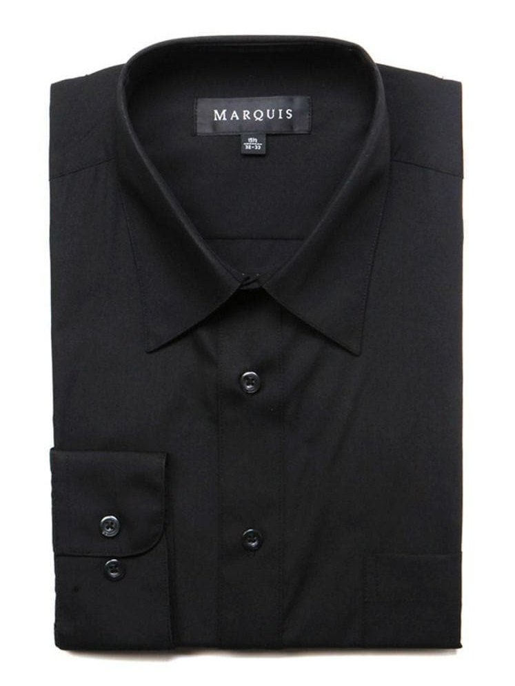 Marquis Mens Slim Fit Solid Black Cotton Blend Dress Shirt, 16 1/2 / 32/33 Marquis Mens Slim Fit Solid Black Cotton Blend Dress Shirt, 16 1/2 / 32/33