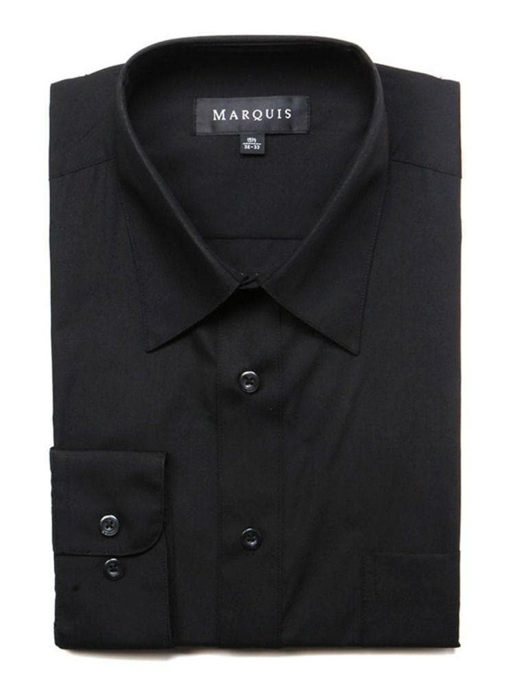 Marquis SHIRTS Marquis Mens Slim Fit Solid Black Cotton Blen Dress Shirt