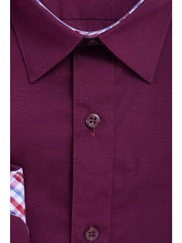 Thumbnail for Marquis SHIRTS Marquis Slim Fit Solid Burgundy Red Spread Collar Cotton Blend Dress Shirt