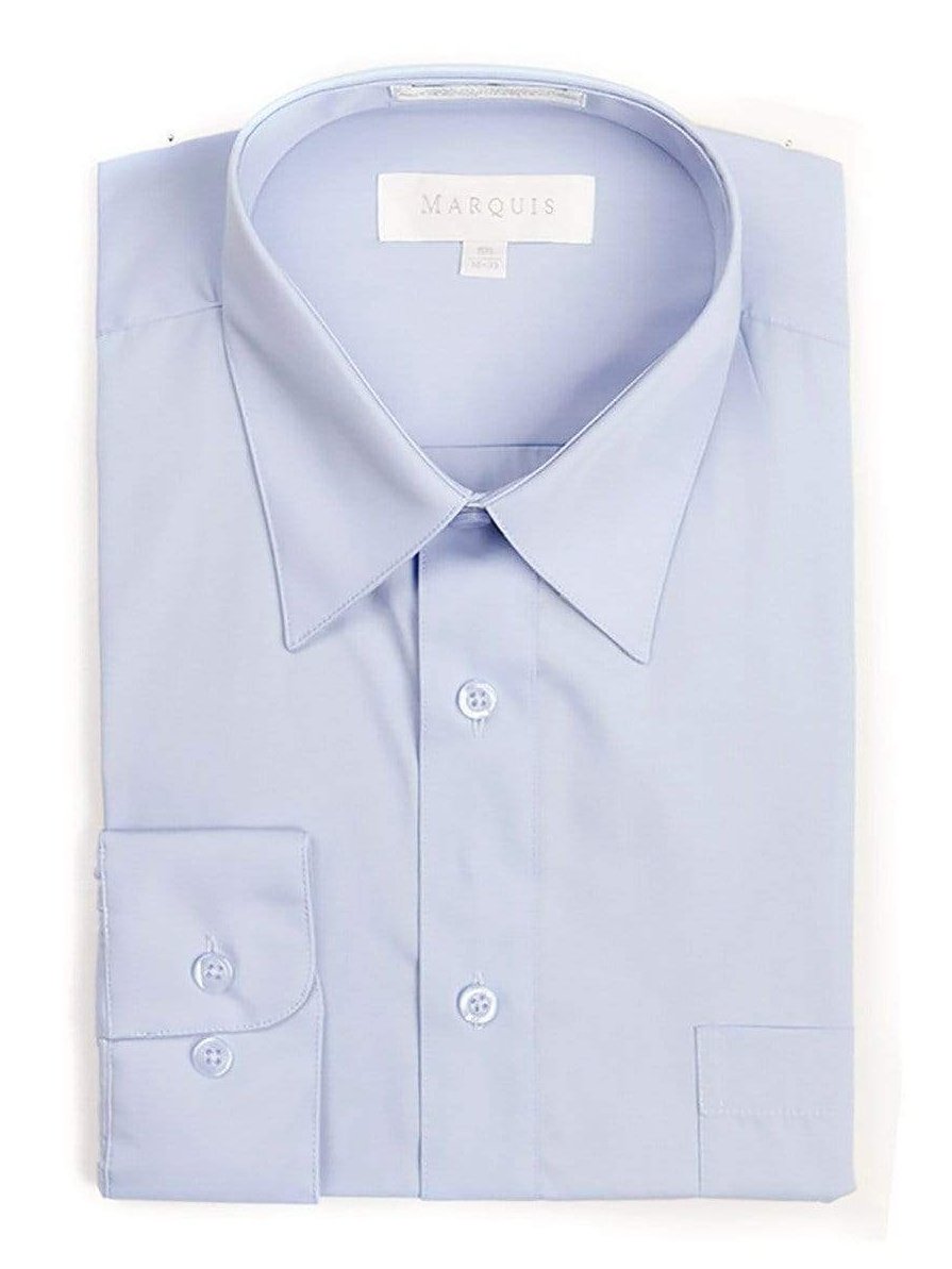 Marquis SHIRTS Marquis Slim Fit Solid Light Blue Wrinkle Resistant Cotton Blend Dress Shirt