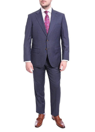 Max Davoli TWO PIECE SUITS 40S Mens Regular Fit Blue Textured Two Button Half Canvassed Super 150s Wool Suit