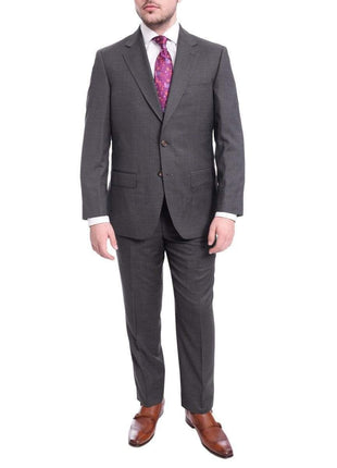 Max Davoli TWO PIECE SUITS 40S Mens Regular Fit Gray Stepweave Two Button Half Canvassed Wool Suit