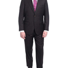 Max Davoli TWO PIECE SUITS 40S Mens Regular Fit Solid Black Two Button Half Canvassed Super 150s Wool Suit