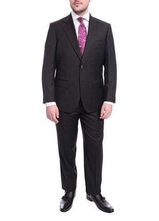 Max Davoli TWO PIECE SUITS 40S Mens Regular Fit Solid Black Two Button Half Canvassed Super 150s Wool Suit