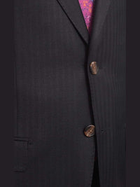 Thumbnail for Max Davoli TWO PIECE SUITS Mens Regular Fit Black Tonal Striped Two Button Half Canvassed Wool Suit