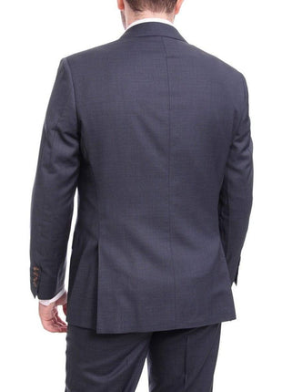 Max Davoli TWO PIECE SUITS Mens Regular Fit Blue Textured Two Button Half Canvassed Super 150s Wool Suit