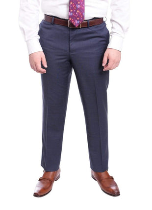 Max Davoli TWO PIECE SUITS Mens Regular Fit Blue Textured Two Button Half Canvassed Super 150s Wool Suit