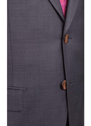 Max Davoli TWO PIECE SUITS Mens Regular Fit Blue Textured Two Button Half Canvassed Super 150s Wool Suit