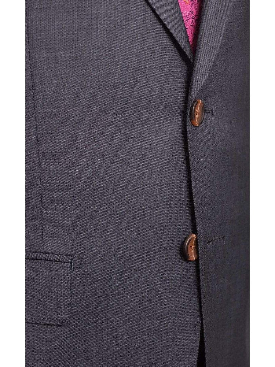 Max Davoli TWO PIECE SUITS Mens Regular Fit Blue Textured Two Button Half Canvassed Super 150s Wool Suit