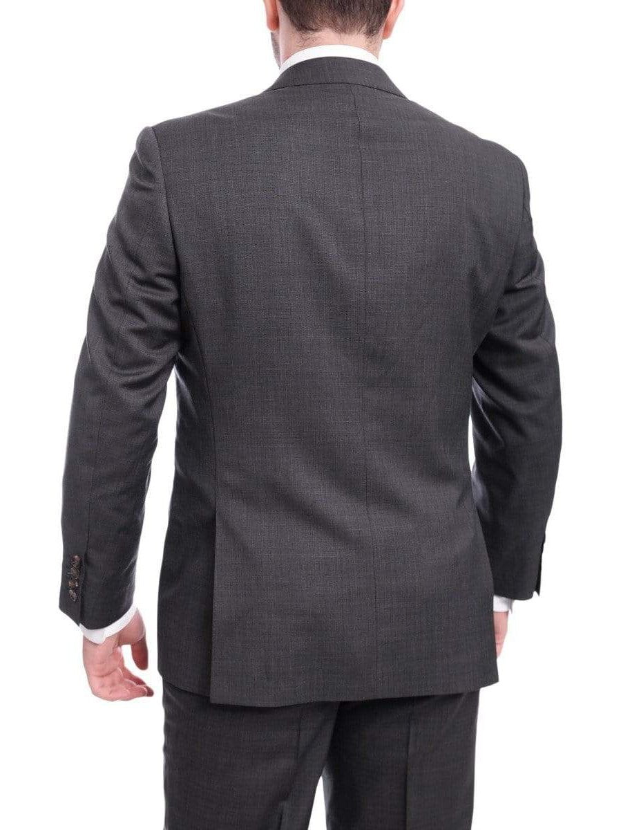 Max Davoli TWO PIECE SUITS Mens Regular Fit Gray Stepweave Two Button Half Canvassed Wool Suit