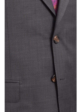 Max Davoli TWO PIECE SUITS Mens Regular Fit Gray Stepweave Two Button Half Canvassed Wool Suit