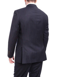 Thumbnail for Max Davoli TWO PIECE SUITS Mens Regular Fit Navy Blue Pinstripe Two Button Half Canvassed Wool Suit