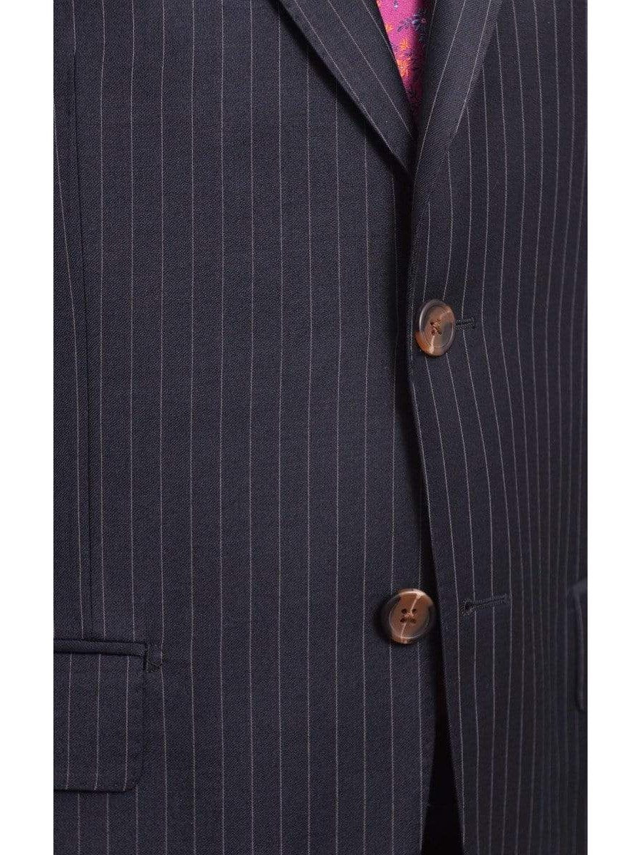 Max Davoli TWO PIECE SUITS Mens Regular Fit Navy Blue Pinstripe Two Button Half Canvassed Wool Suit