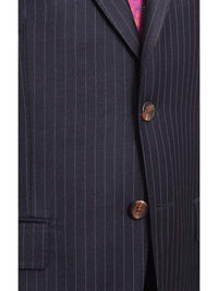 Thumbnail for Max Davoli TWO PIECE SUITS Mens Regular Fit Navy Blue Pinstripe Two Button Half Canvassed Wool Suit