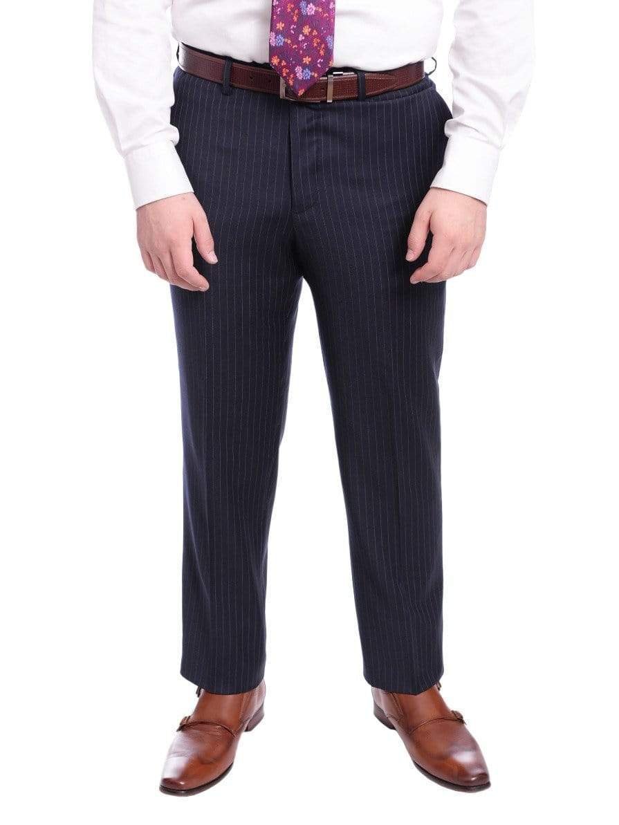 Max Davoli TWO PIECE SUITS Mens Regular Fit Navy Blue Pinstripe Two Button Half Canvassed Wool Suit