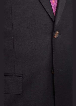 Max Davoli TWO PIECE SUITS Mens Regular Fit Solid Black Two Button Half Canvassed Super 150s Wool Suit