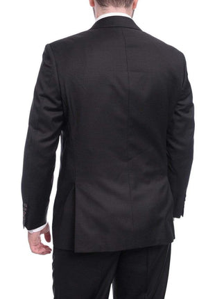 Max Davoli TWO PIECE SUITS Mens Regular Fit Solid Black Two Button Half Canvassed Super 150s Wool Suit