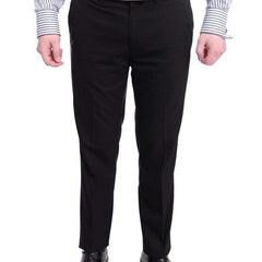 Mazari PANTS 28 / 30 / 28X30 Mazari Slim Fit Solid Black Flat Front Washable Stretch Dress Pants