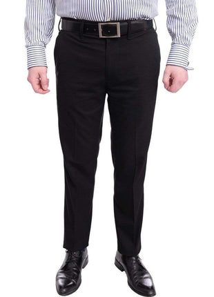 Mazari PANTS 28 / 30 / 28X30 Mazari Slim Fit Solid Black Flat Front Washable Stretch Dress Pants