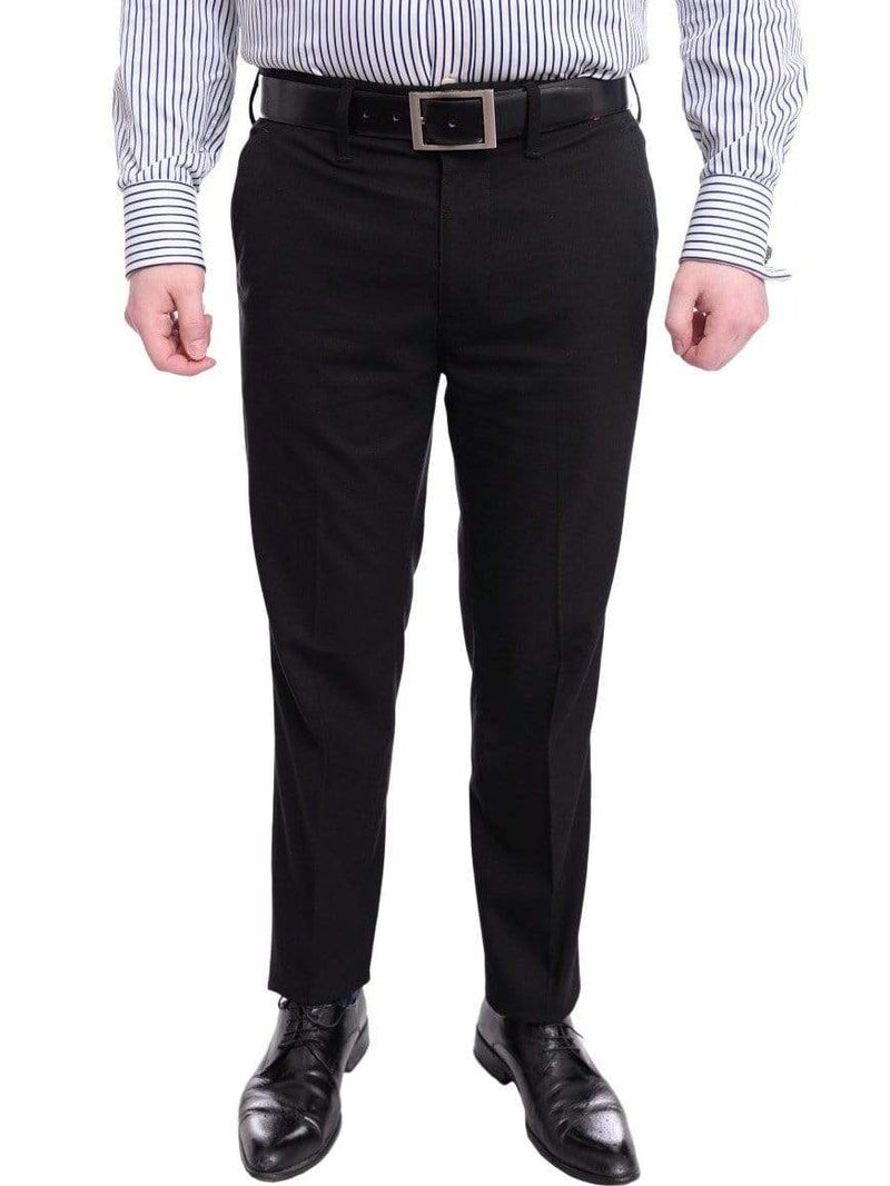 Mazari Slim Fit Solid Black Flat Front Washable Stretch Dress Pants, 38 / 30 / 38X30