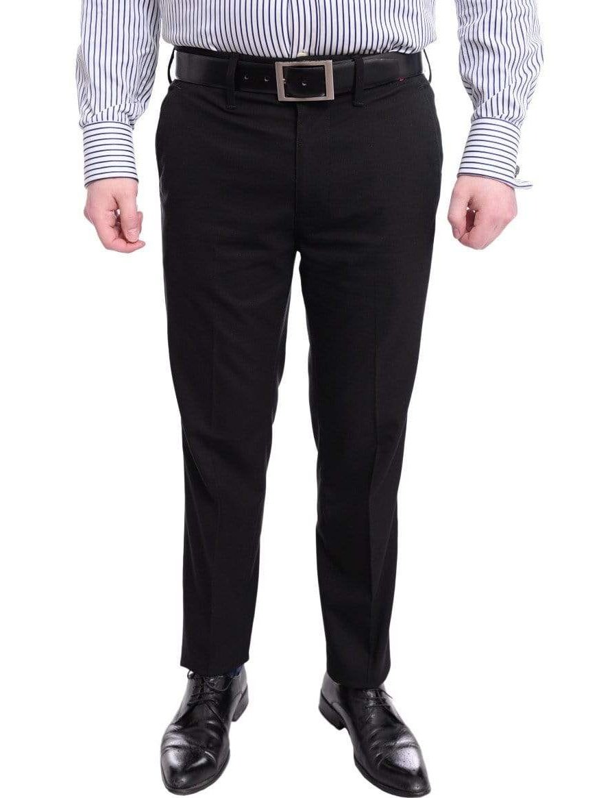 Mazari PANTS 28 / 30 / 28X30 Mazari Slim Fit Solid Black Flat Front Washable Stretch Dress Pants