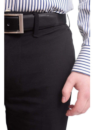 Mazari PANTS 42 / 32 / 42X32 Mazari Slim Fit Solid Black Flat Front Washable Stretch Dress Pants