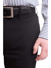 Thumbnail for Mazari PANTS 42 / 32 / 42X32 Mazari Slim Fit Solid Black Flat Front Washable Stretch Dress Pants