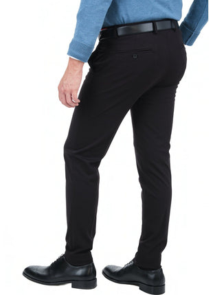 Mazari PANTS Mazari Mens Solid Black Slim Fit Flat Front 4 Way Stretch Dress Pants
