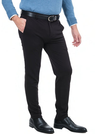 Mazari PANTS Mazari Mens Solid Black Slim Fit Flat Front 4 Way Stretch Dress Pants