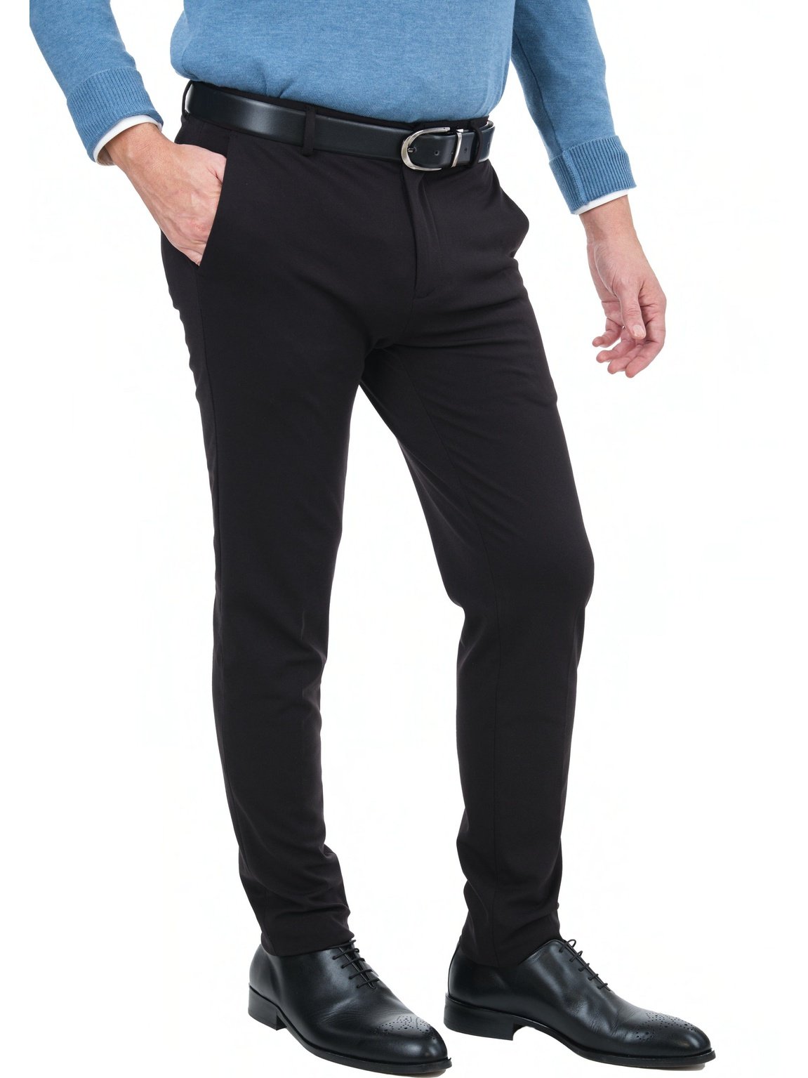 Mazari PANTS Mazari Mens Solid Black Slim Fit Flat Front 4 Way Stretch Dress Pants