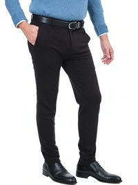 Thumbnail for Mazari PANTS Mazari Mens Solid Black Slim Fit Flat Front 4 Way Stretch Dress Pants