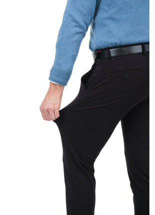 Mazari PANTS Mazari Mens Solid Black Slim Fit Flat Front 4 Way Stretch Dress Pants