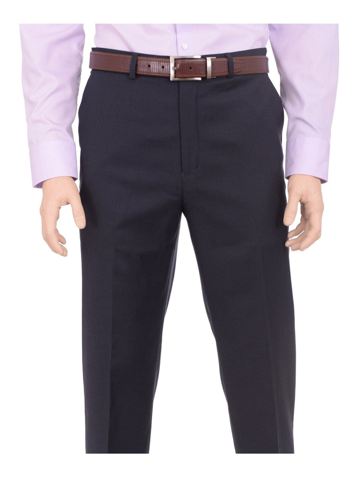 Michael Kors Regular Fit Blue Mini Check Flat Front Washable Dress Pants - The Suit Depot
