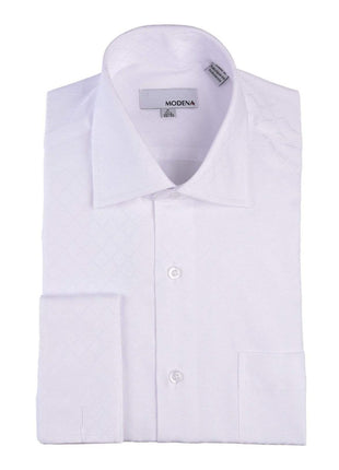 Modena Sale Shirts 14 1/2 32/33 Mens White Tonal Diamond Spread Collar French Cuff Cotton Blend Dress Shirt