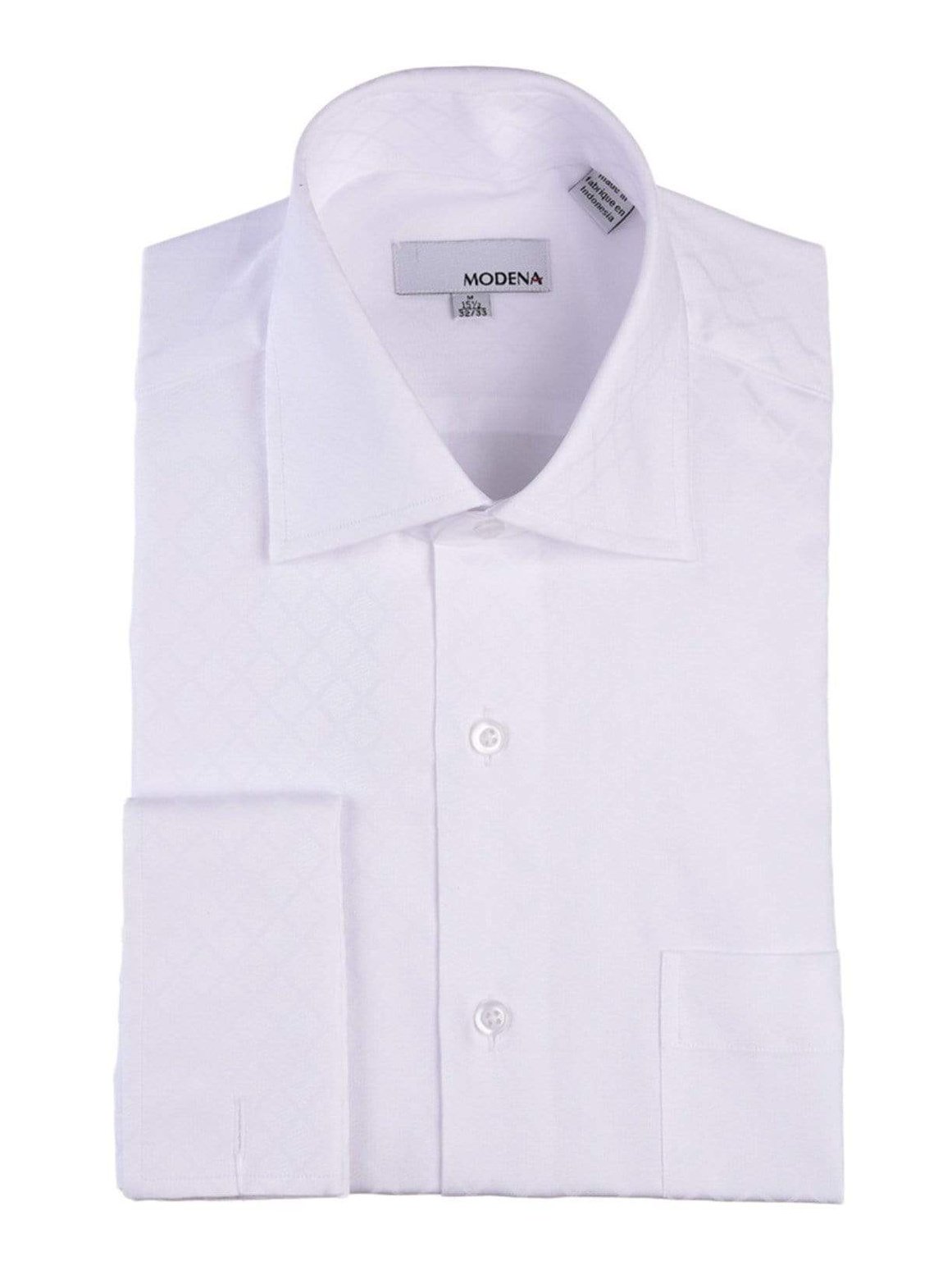 Modena Sale Shirts 14 1/2 32/33 Mens White Tonal Diamond Spread Collar French Cuff Cotton Blend Dress Shirt