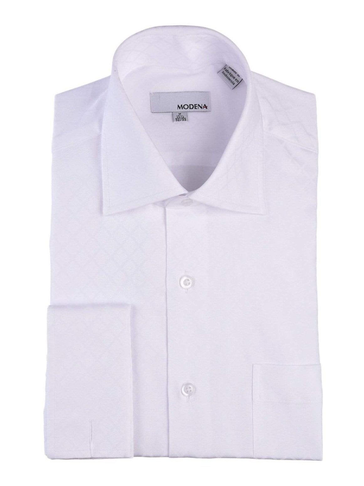 Ron Tomson N° AN4903 Pure Cotton French Placket Spread Collar Dress Shirt - White Bengal White Stripes / S (15 US)