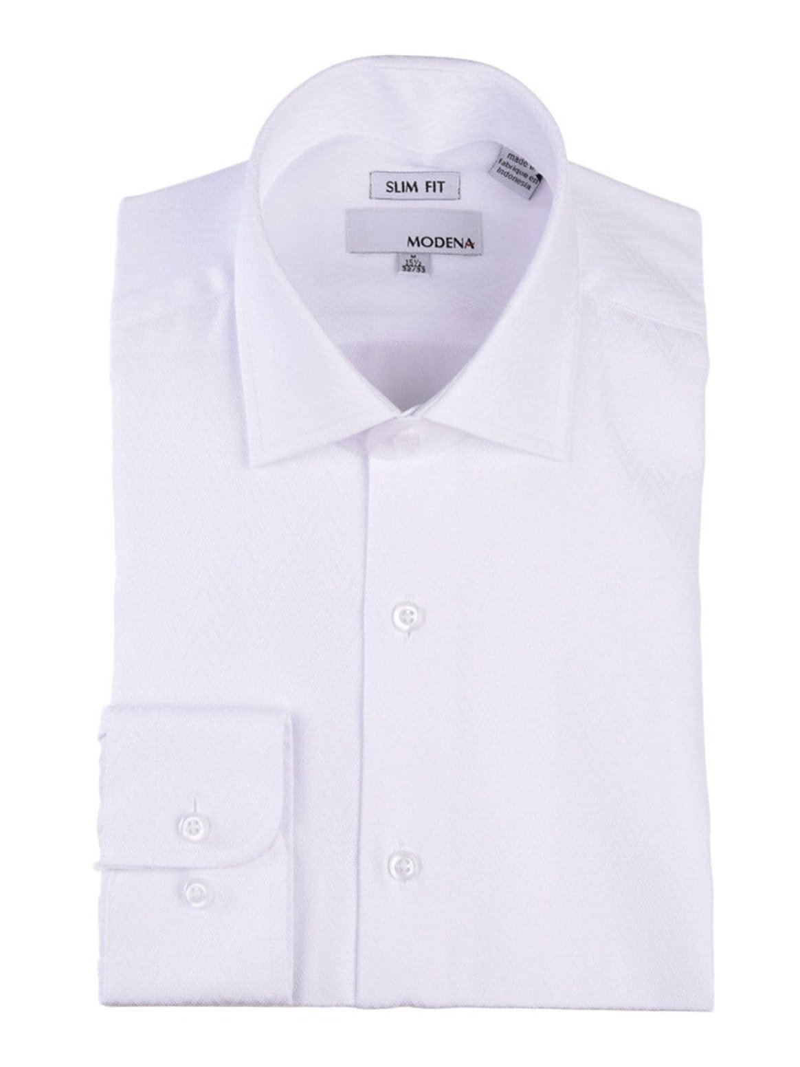Modena Sale Shirts 15 1/2 32/33 Slim Fit White Tonal Chevron Check Spread Collar Cotton Blend Dress Shirt