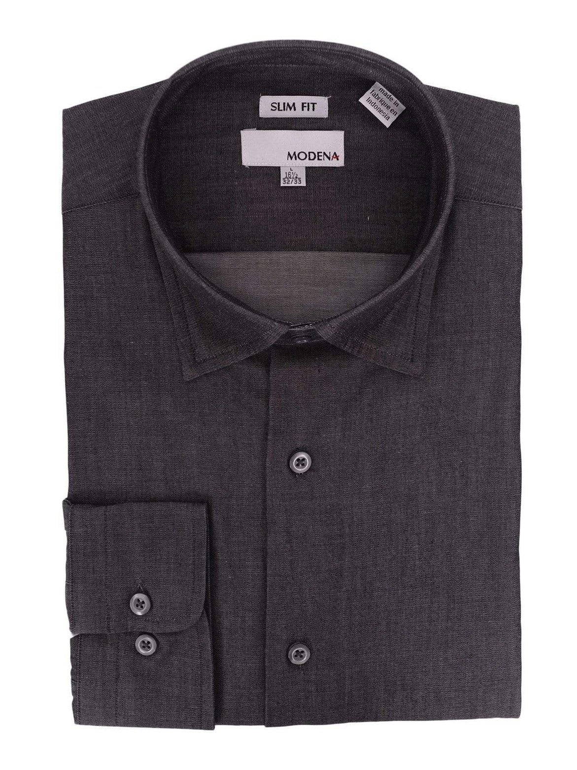Modena Sale Shirts 16 1/2 32/33 Mens Slim Fit Black Textured Spread Collar Cotton Blend Dress Shirt