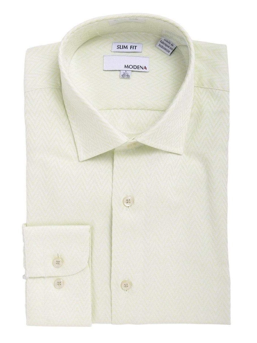 Modena Sale Shirts Slim Fit Lime Green Tonal Chevron Check Spread Collar Cotton Blend Dress Shirt