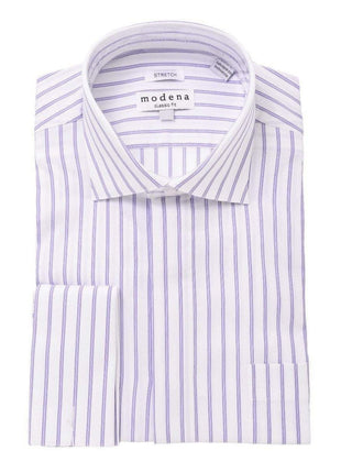 Modena SHIRTS 14 1/2 32/33 Mens Cotton Purple Striped Slim Fit Spread Collar Stretch Dress Shirt
