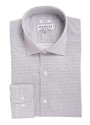 Modena SHIRTS 14 1/2 / 32/33 Mens Slim Fit Black & White Check Spread Collar Stretch Cotton Blend Dress Shirt